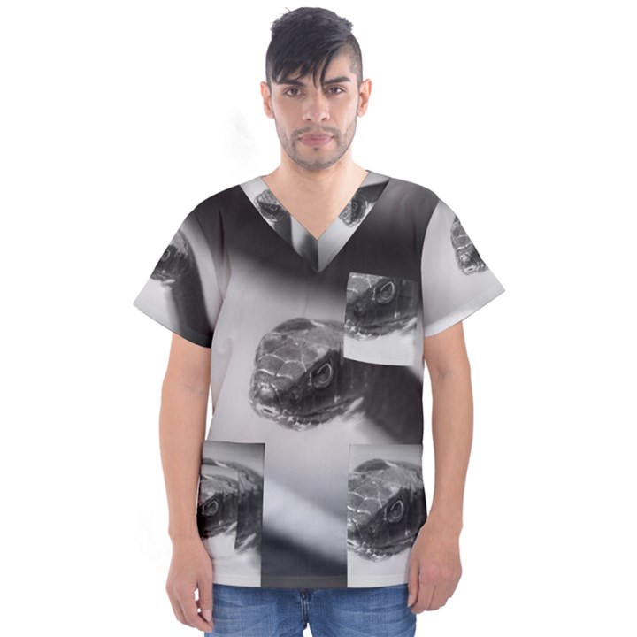 Black and White Snake Men s V-Neck Scrub Top