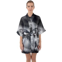 Black And White Snake Half Sleeve Satin Kimono  by ExtraGoodSauce