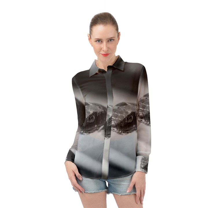 Black and White Snake Long Sleeve Chiffon Shirt