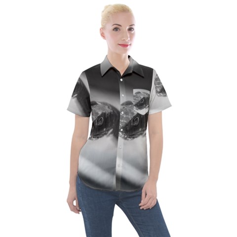 Black And White Snake Women s Short Sleeve Pocket Shirt by ExtraGoodSauce