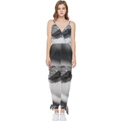 Black And White Snake Sleeveless Tie Ankle Jumpsuit by ExtraGoodSauce