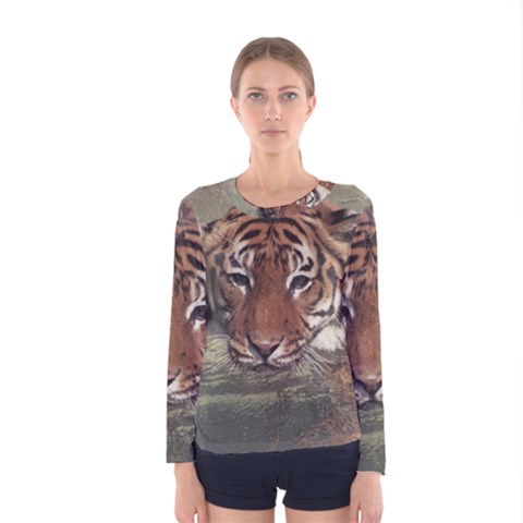 Swimming Tiger Women s Long Sleeve Tee by ExtraGoodSauce