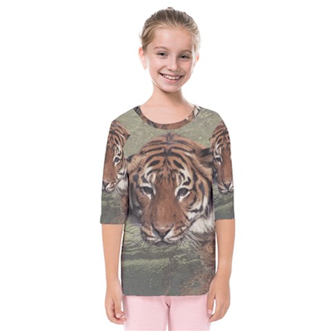 Swimming Tiger Kids  Quarter Sleeve Raglan Tee by ExtraGoodSauce