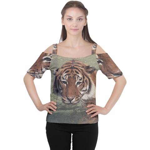 Swimming Tiger Cutout Shoulder Tee by ExtraGoodSauce