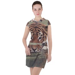 Swimming Tiger Drawstring Hooded Dress by ExtraGoodSauce