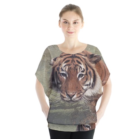 Swimming Tiger Batwing Chiffon Blouse by ExtraGoodSauce