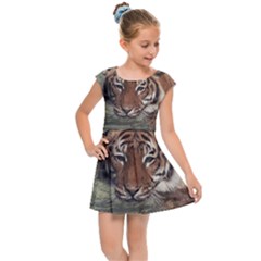 Swimming Tiger Kids  Cap Sleeve Dress by ExtraGoodSauce