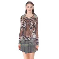 Swimming Tiger Long Sleeve V-neck Flare Dress by ExtraGoodSauce