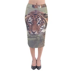 Swimming Tiger Velvet Midi Pencil Skirt by ExtraGoodSauce