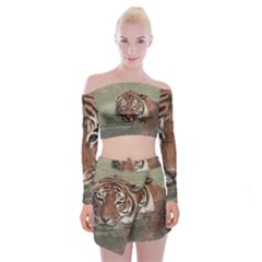 Swimming Tiger Off Shoulder Top With Mini Skirt Set by ExtraGoodSauce