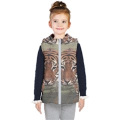 Swimming Tiger Kids  Hooded Puffer Vest by ExtraGoodSauce