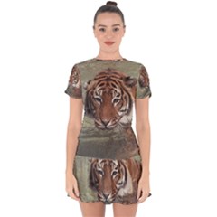 Swimming Tiger Drop Hem Mini Chiffon Dress by ExtraGoodSauce