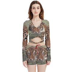 Swimming Tiger Velvet Wrap Crop Top And Shorts Set by ExtraGoodSauce