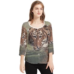 Swimming Tiger Chiffon Quarter Sleeve Blouse by ExtraGoodSauce