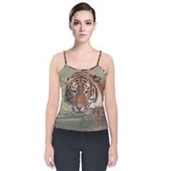 Swimming Tiger Velvet Spaghetti Strap Top by ExtraGoodSauce