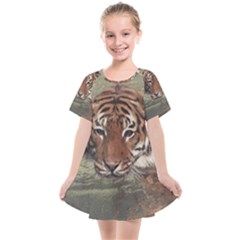 Swimming Tiger Kids  Smock Dress by ExtraGoodSauce