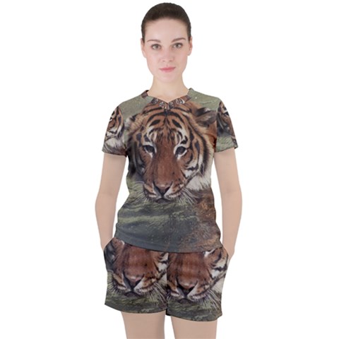 Swimming Tiger Women s Tee And Shorts Set by ExtraGoodSauce