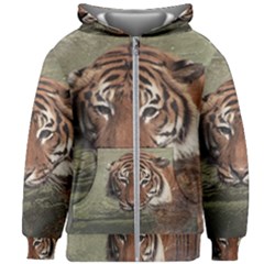 Swimming Tiger Kids  Zipper Hoodie Without Drawstring by ExtraGoodSauce