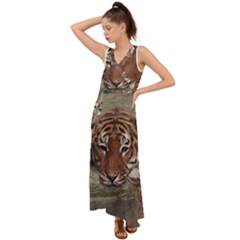 Swimming Tiger V-neck Chiffon Maxi Dress by ExtraGoodSauce