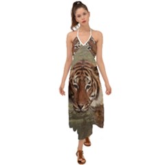 Swimming Tiger Halter Tie Back Dress  by ExtraGoodSauce