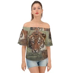 Swimming Tiger Off Shoulder Short Sleeve Top by ExtraGoodSauce