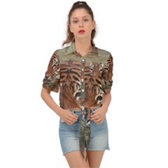 Swimming Tiger Tie Front Shirt  by ExtraGoodSauce