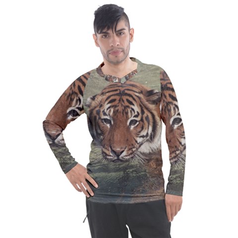 Swimming Tiger Men s Pique Long Sleeve Tee by ExtraGoodSauce