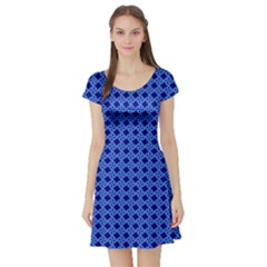 Basket Weave Basket Pattern Blue Short Sleeve Skater Dress by Dutashop