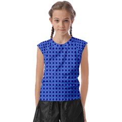 Basket Weave Basket Pattern Blue Kids  Raglan Cap Sleeve Tee