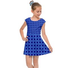 Basket Weave Basket Pattern Blue Kids  Cap Sleeve Dress by Dutashop