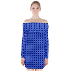 Basket Weave Basket Pattern Blue Long Sleeve Off Shoulder Dress by Dutashop