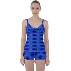 Basket Weave Basket Pattern Blue Tie Front Two Piece Tankini by Dutashop