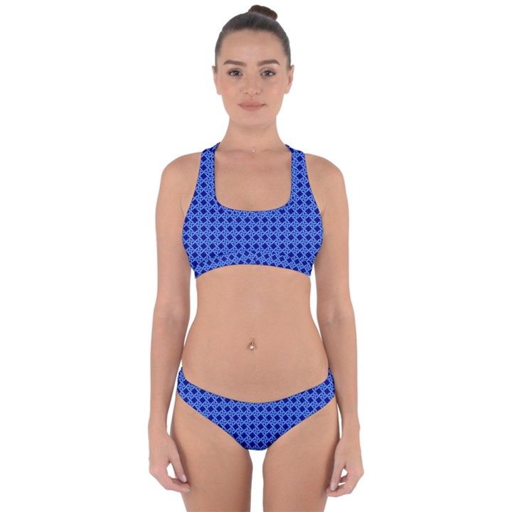 Basket Weave Basket Pattern Blue Cross Back Hipster Bikini Set