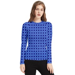 Basket Weave Basket Pattern Blue Women s Long Sleeve Rash Guard by Dutashop