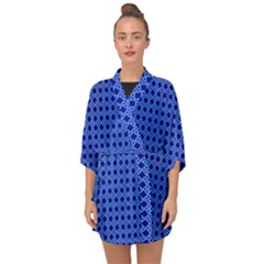 Basket Weave Basket Pattern Blue Half Sleeve Chiffon Kimono