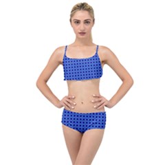 Basket Weave Basket Pattern Blue Layered Top Bikini Set