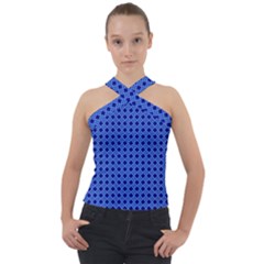 Basket Weave Basket Pattern Blue Cross Neck Velour Top by Dutashop