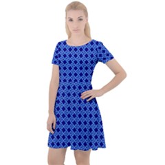 Basket Weave Basket Pattern Blue Cap Sleeve Velour Dress  by Dutashop