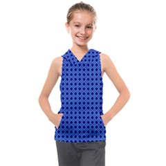 Basket Weave Basket Pattern Blue Kids  Sleeveless Hoodie by Dutashop