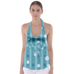 Gardenia Flowers White Blue Babydoll Tankini Top by Dutashop