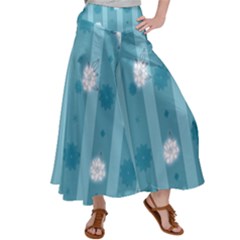 Gardenia Flowers White Blue Satin Palazzo Pants by Dutashop