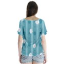 Gardenia Flowers White Blue V-Neck Flutter Sleeve Top View2