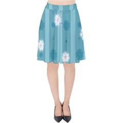 Gardenia Flowers White Blue Velvet High Waist Skirt by Dutashop