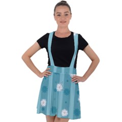 Gardenia Flowers White Blue Velvet Suspender Skater Skirt