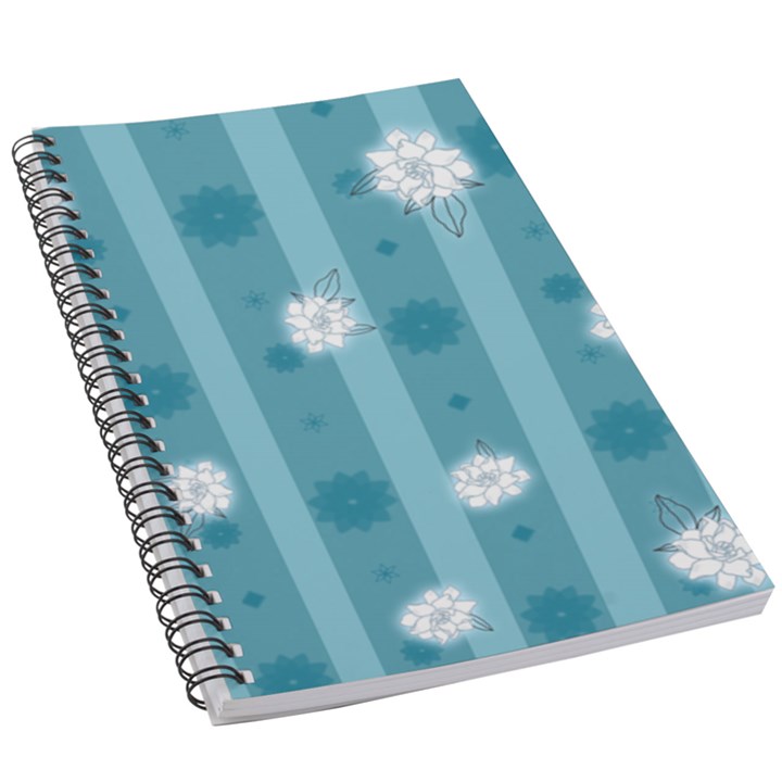 Gardenia Flowers White Blue 5.5  x 8.5  Notebook