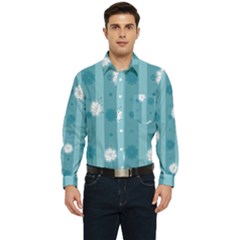 Gardenia Flowers White Blue Men s Long Sleeve Pocket Shirt  by Dutashop