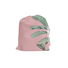 Banana Leaf On Pink Drawstring Pouch (medium) by goljakoff