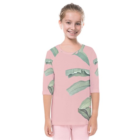 Banana Leaf On Pink Kids  Quarter Sleeve Raglan Tee by goljakoff