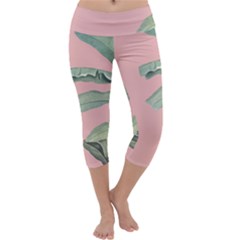 Banana Leaf On Pink Capri Yoga Leggings by goljakoff