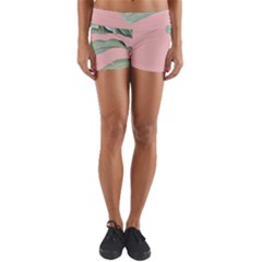 Banana Leaf On Pink Yoga Shorts by goljakoff